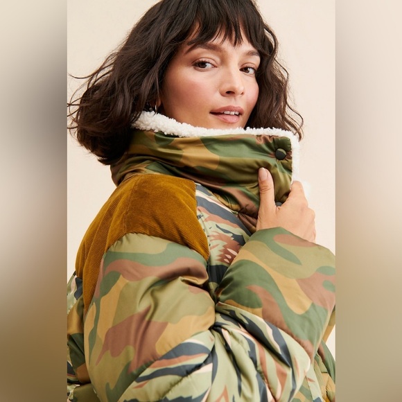 New! Free People x We The Free Camouflage Jacket with Shearling Collar 💚 Medium - Picture 4 of 10